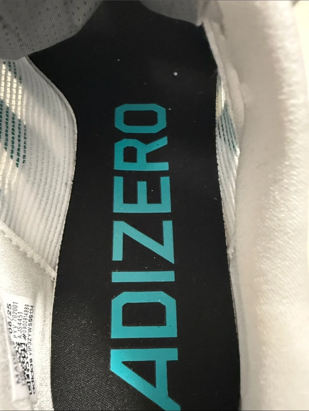 adidas adizero White Athletic Shoes with Teal Stripes